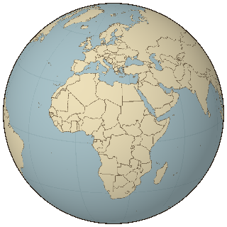 Daily Farflung’s pixel globe, with paper-colored continents and a blue ocean.